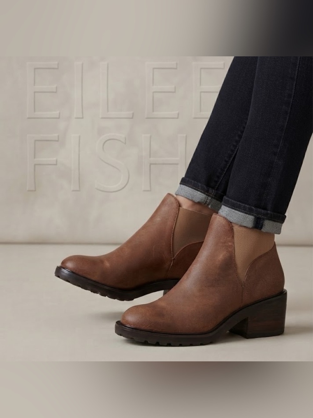 Authentic Eileen Fisher designer distressed leather ankle boots sz 7